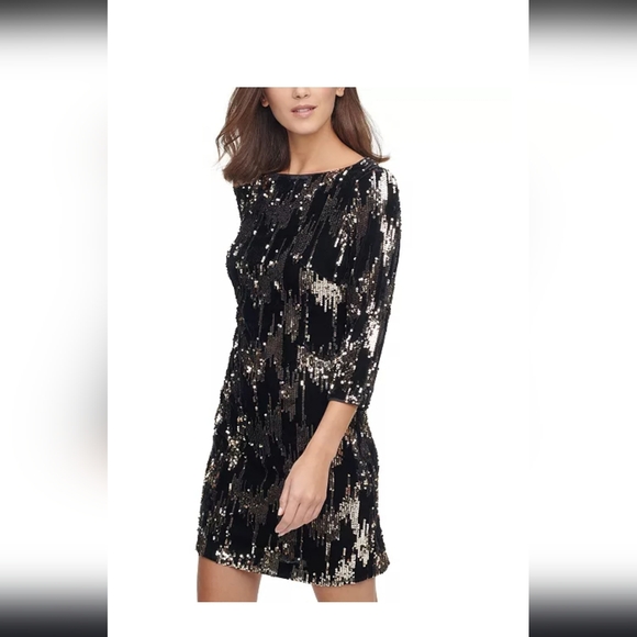 Eliza J gray Velvet Sequin Shift Dress - Size 6 (Worn Once) Christmas New Years - Picture 6 of 13